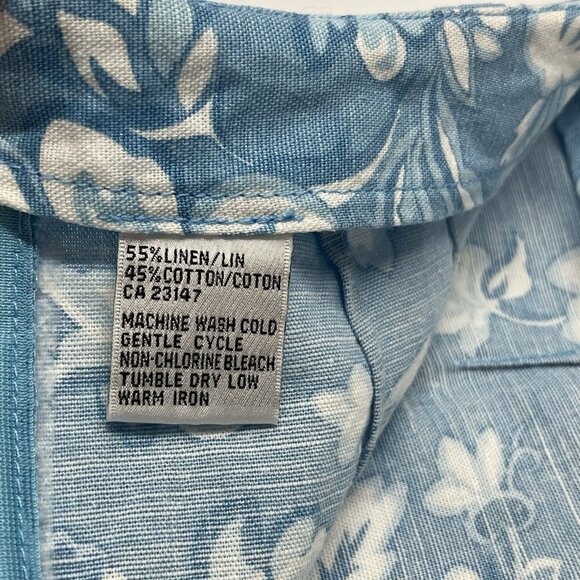 Talbots Petites Irish Linen Blend Skirt Womens 6 Blue Floral A Line Spring - Picture 6 of 9